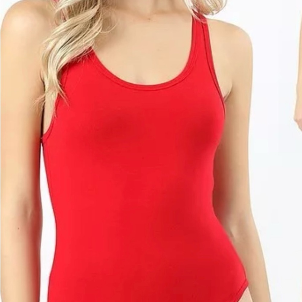 Zenana Ruby Red Racerback Basic Bodysuit Full Coverage Bottom NWT